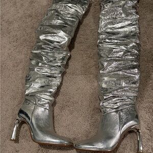 Michael Kors Metallic Silver Over the Knee Boots